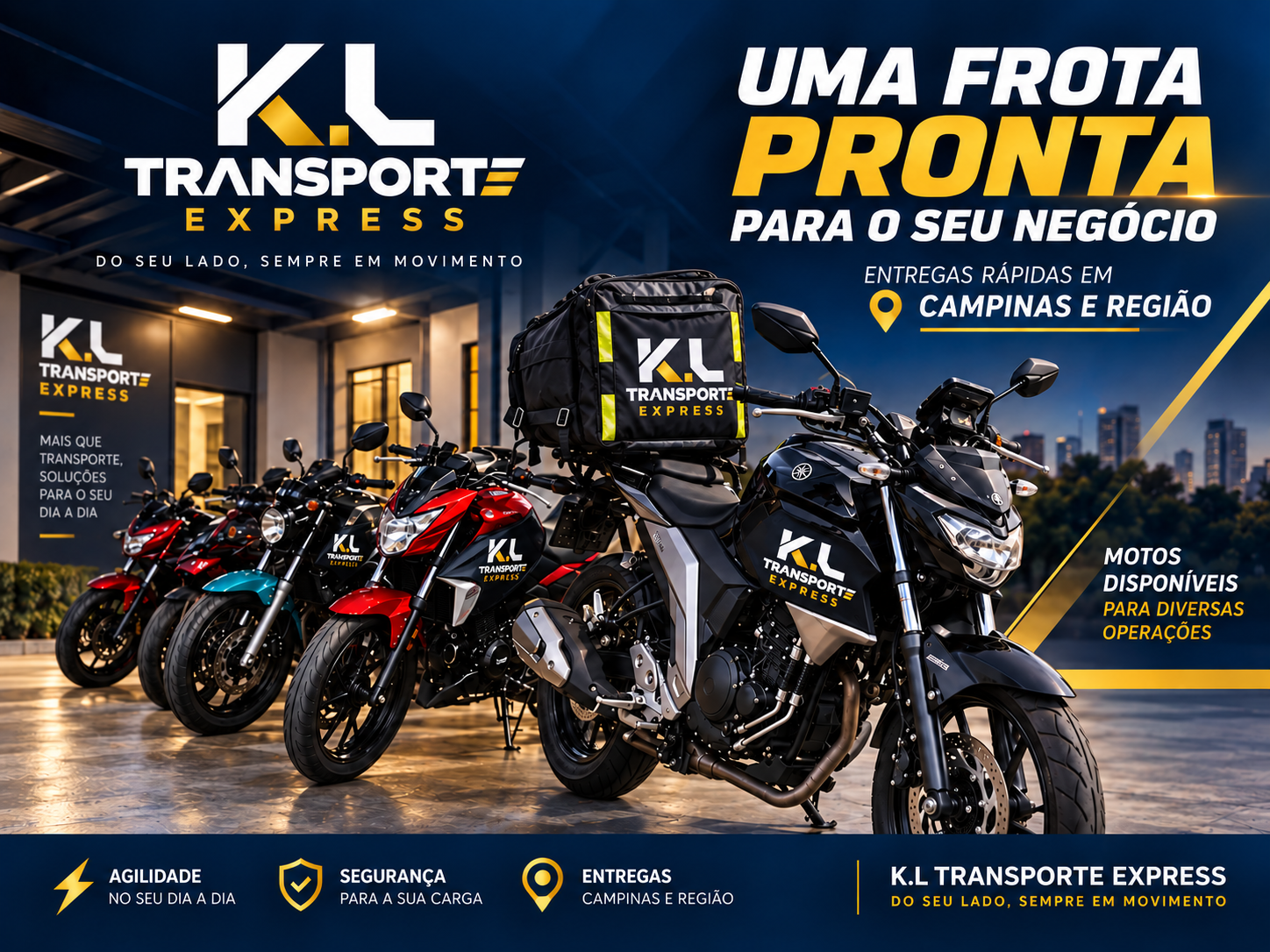 Frota de motos disponível para operações da K.L Transporte Express