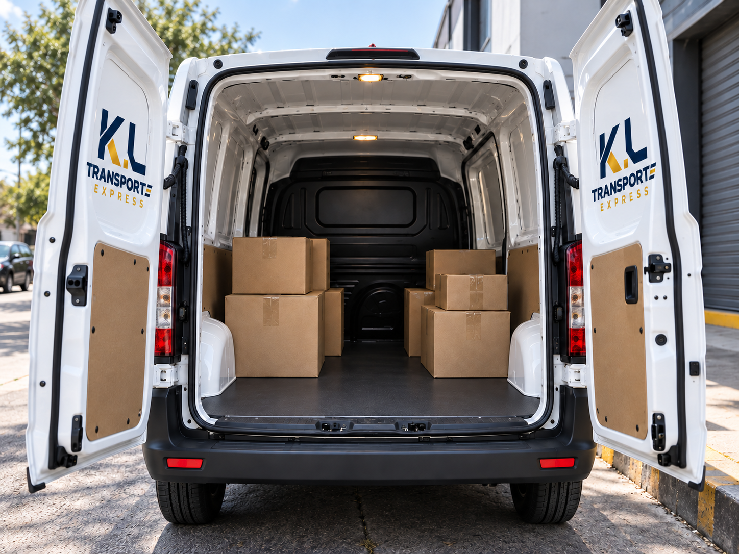 Compartimento traseiro de van da K.L Transporte Express